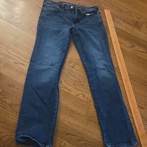 American Eagle Outfitters Men's Straight Jeans in Dark Blue Denim